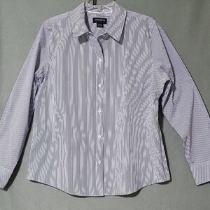 LIZ CLAIBORNE Career Wrinkle Free Blue & White Striped Long Sleeve Blouse Size L